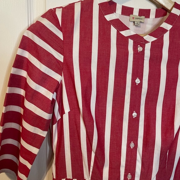 Cremieux red & white striped 3/4 length sleeves dress sz 2 - Picture 3 of 13